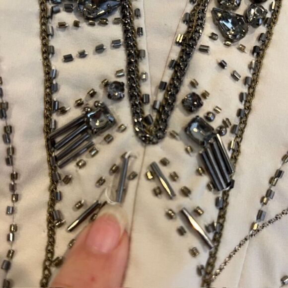 Karen Millen Cocktail Dress Strapless Cream with Bronze Embellishments Size 4 - Picture 12 of 15